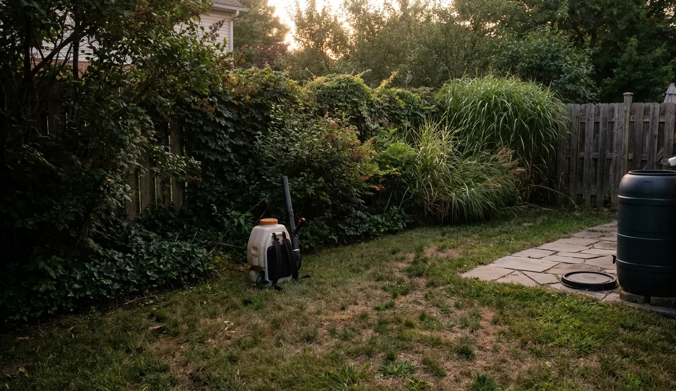 mosquito control shaded yard at dusk