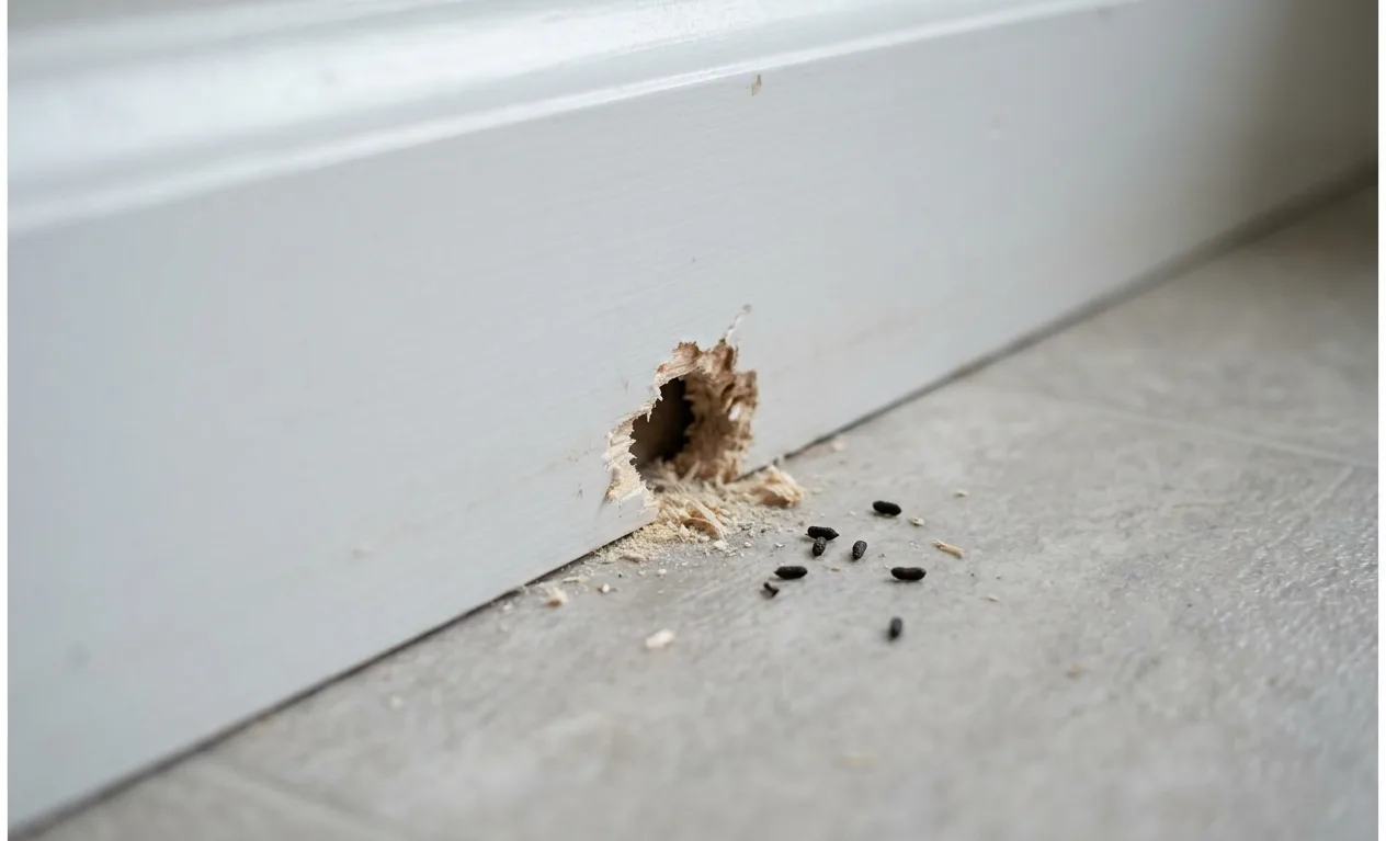 mouse control gnawed baseboard hole droppings mouse control gnawed baseboard hole droppings